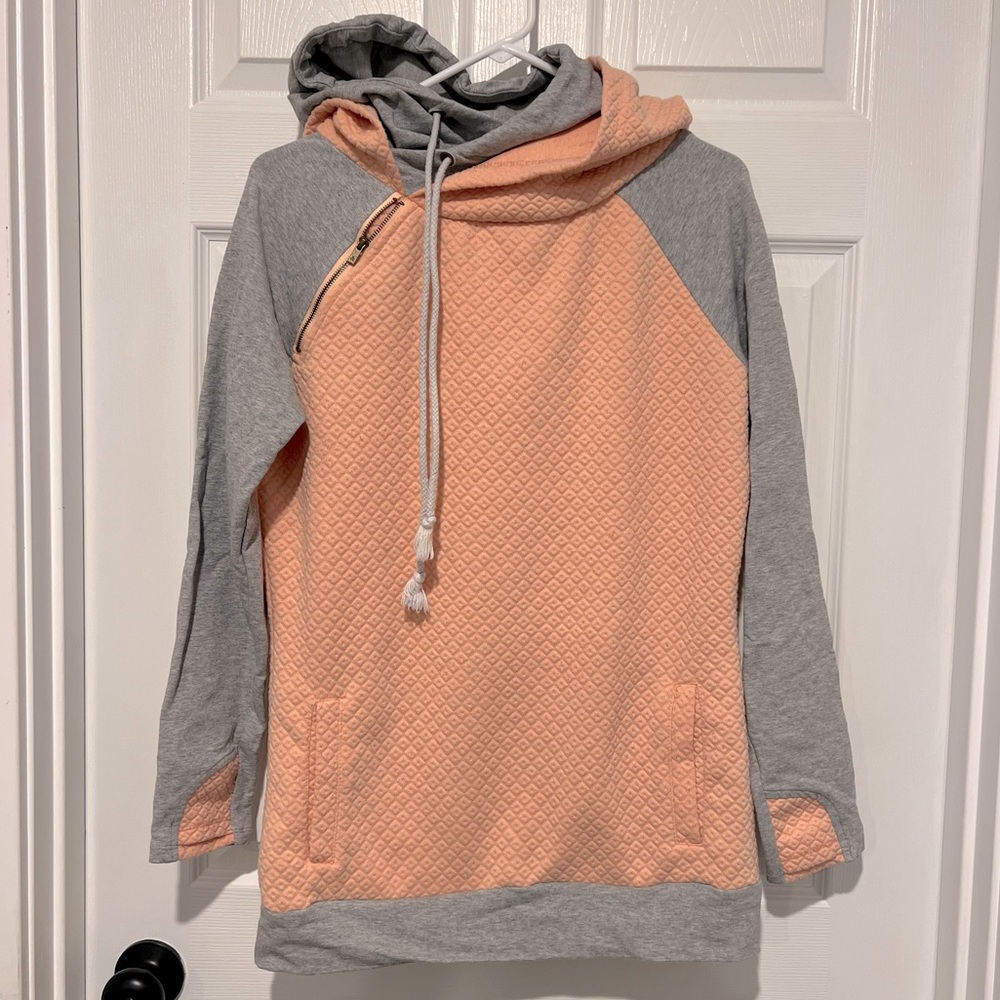 Double- Hooded Shirt by & - Peach and Grey